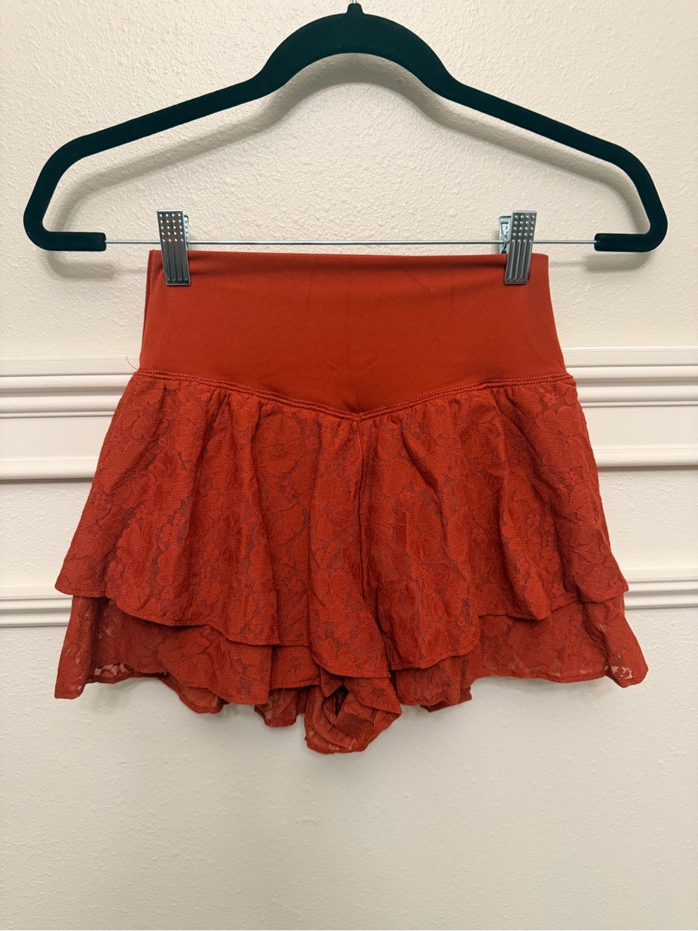 Tiered Lace Mini Skirt - Rust Orange